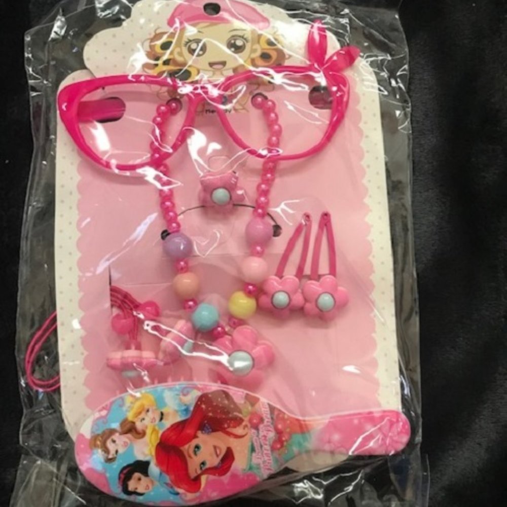 Dark Pink Disney Princess Brush with Jewelry & Hair Accessories